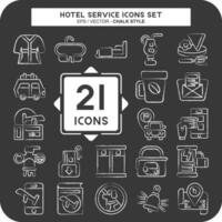 icono conjunto hotel servicio. relacionado a fiesta símbolo. tiza estilo. sencillo diseño ilustración vector