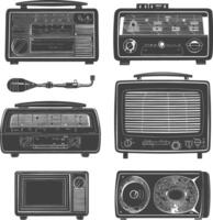 silueta antiguo radio negro color solamente lleno vector