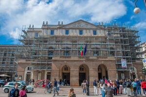 Milan Italy 2024 Teatro alla scala with scaffolding for facade renovation photo