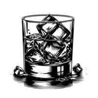 Black and white silhouette of a Glass Whisky Scotch on the Rocks vector