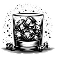 Black and white silhouette of a Glass Whisky Scotch on the Rocks vector