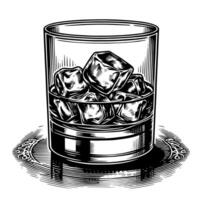 Black and white silhouette of a Glass Whisky Scotch on the Rocks vector