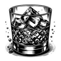 Black and white silhouette of a Glass Whisky Scotch on the Rocks vector