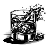 Black and white silhouette of a Glass Whisky Scotch on the Rocks vector