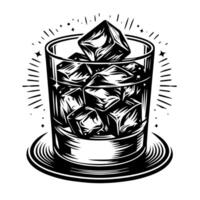 Black and white silhouette of a Glass Whisky Scotch on the Rocks vector