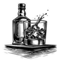 Black and white silhouette of a Glass Whisky Scotch on the Rocks vector