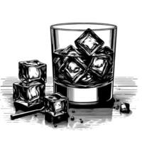 Black and white silhouette of a Glass Whisky Scotch on the Rocks vector