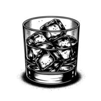 negro y blanco silueta de un vaso whisky escocés en el rocas vector