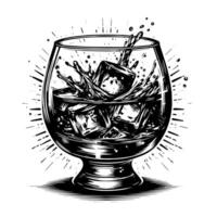 Black and white silhouette of a Glass Whisky Scotch on the Rocks vector