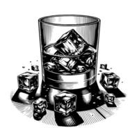 Black and white silhouette of a Glass Whisky Scotch on the Rocks vector