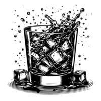 Black and white silhouette of a Glass Whisky Scotch on the Rocks vector