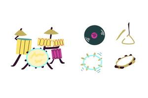 conjunto de musical instrumentos orquesta clásico y étnico instrumentos ilustración de tambor, guitarra, saxofón, trompeta, violín, banjo y otro. vector