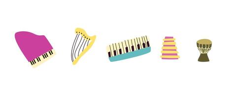 set of musical instruments. Orchestra classical and ethnic instruments. illustration of drum, guitar, saxophone, trumpet, violin, banjo and other. vector