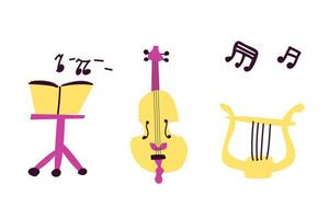 set of musical instruments. Orchestra classical and ethnic instruments. illustration of drum, guitar, saxophone, trumpet, violin, banjo and other. vector