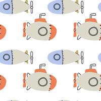 Cute marine baby pattern with submarine. Seamless sea print for textile, fabric, nursery. illustration. vector