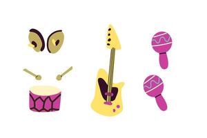 conjunto de musical instrumentos orquesta clásico y étnico instrumentos ilustración de tambor, guitarra, saxofón, trompeta, violín, banjo y otro. vector