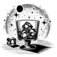 Black and white silhouette of a Glass Whisky Scotch on the Rocks vector