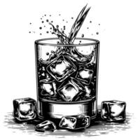 Black and white silhouette of a Glass Whisky Scotch on the Rocks vector