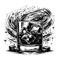 Black and white silhouette of a Glass Whisky Scotch on the Rocks vector