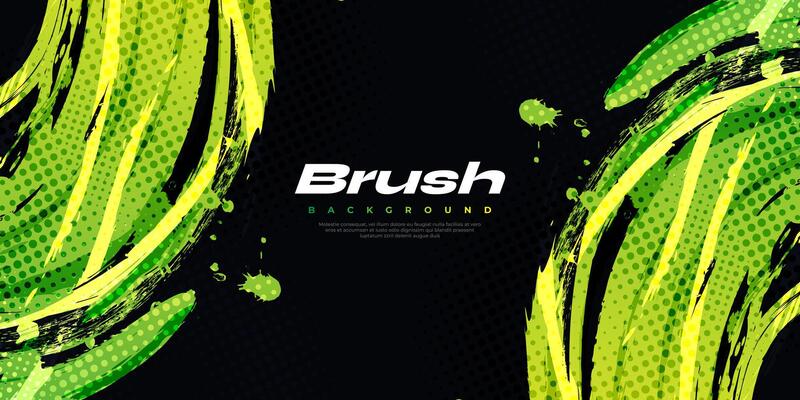 Green Lime Gradient Brush Texture Isolated on Black Background with Halftone Effect. Sport Background with Grunge Style