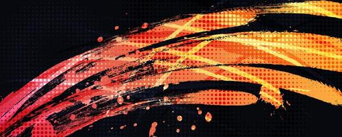 Orange Gradient Brush Texture Isolated on Black Background with Halftone Effect. Sport Background with Grunge Style vector