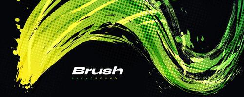 Green Lime Gradient Brush Texture Isolated on Black Background with Halftone Effect. Sport Background with Grunge Style vector