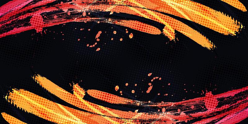 Orange Gradient Brush Texture Isolated on Black Background with Halftone Effect. Sport Background with Grunge Style