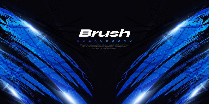 Blue Gradient Brush Texture Isolated on Black Background with Halftone Effect. Sport Background with Grunge Style and Glowing Light Effects