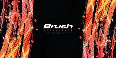 Orange Gradient Brush Texture Isolated on Black Background with Halftone Effect. Sport Background with Grunge Style vector