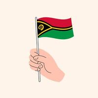 Cartoon Hand Holding Vanuatuan Flag, Isolated Design. vector