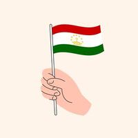 Cartoon Hand Holding Tajik Flag, Isolated Design. vector