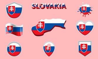 Collection of flat national flags of Slovakia with map vector