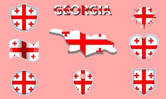 Collection of flat national flags of Georgia with map vector