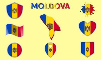 Collection of flat national flags of Moldova with map vector