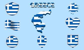 Collection of flat national flags of Greece with map vector