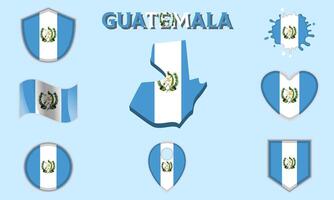 Collection of flat national flags of Guatemala with map vector