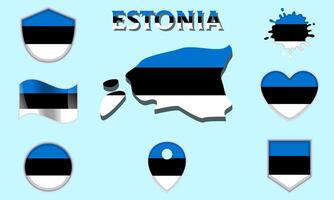 Collection of flat national flags of Estonia with map vector