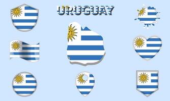 colección de plano nacional banderas de Uruguay con mapa vector