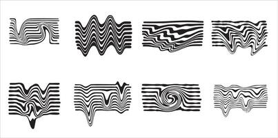 Distortion line. Set of geometric wavy stripe. Creative dynamic effect collection on white. Black glitch minimal texture. Modern abstract distorted pattern vector