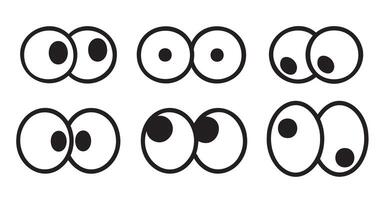 Eye comic view. Black cute funny eyesight. Set of Surprised, angry and happy expression isolated on white background vector