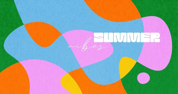 Summer juicy bright geometric composition for retro poster, card, cover, label, banner in modern minimalist style with overlay effect. Simple summer design templates with vintage paper texture.