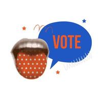 Vintage collage pop art banner about elections with vote text and halftone a scream open mouth with starry tongue. illustration. vector