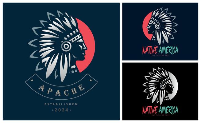 Apache indian aztec native american warrior tribes face head logo template design