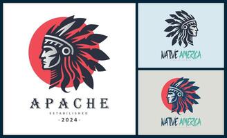 Apache indian aztec native american warrior tribes face head logo template design vector