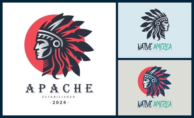 Apache indian aztec native american warrior tribes face head logo template design