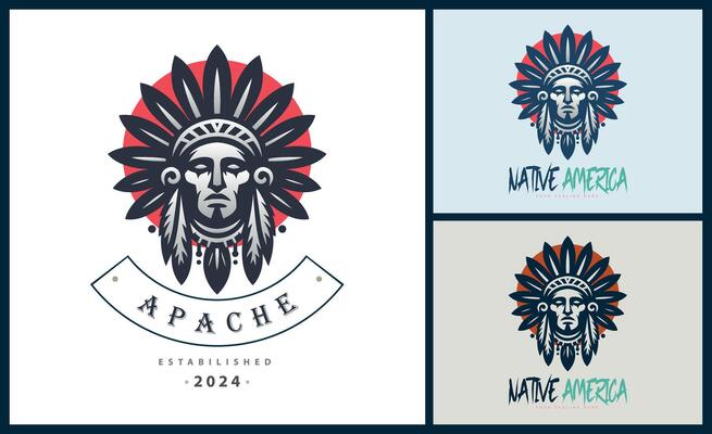 Apache indian aztec native american warrior tribes face head logo template design