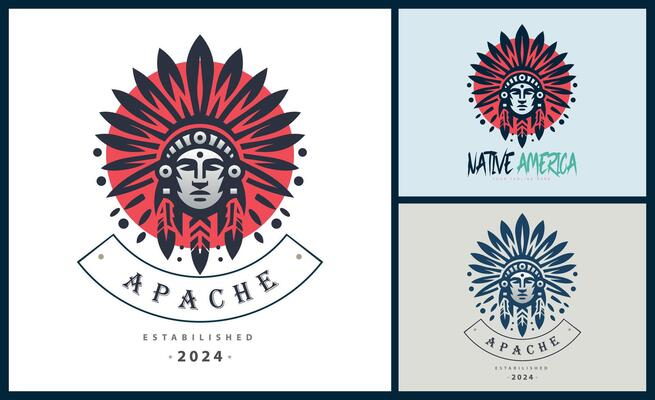 Apache indian aztec native american warrior tribes face head logo template design