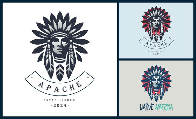 Apache indian aztec native american warrior tribes face head logo template design
