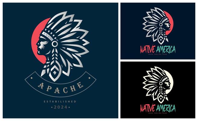 Apache indian aztec native american warrior tribes face head logo template design