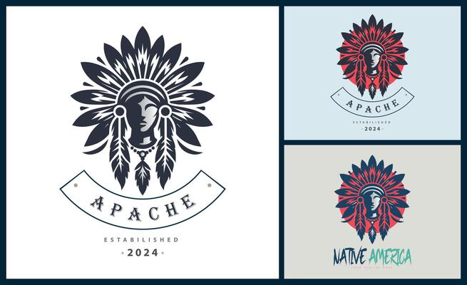 Apache indian aztec native american warrior tribes face head logo template design